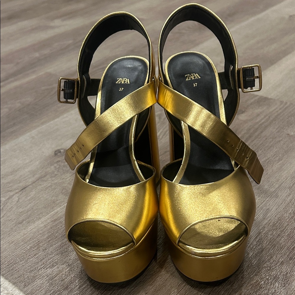 Zara Metallic Gold Platform Heels
